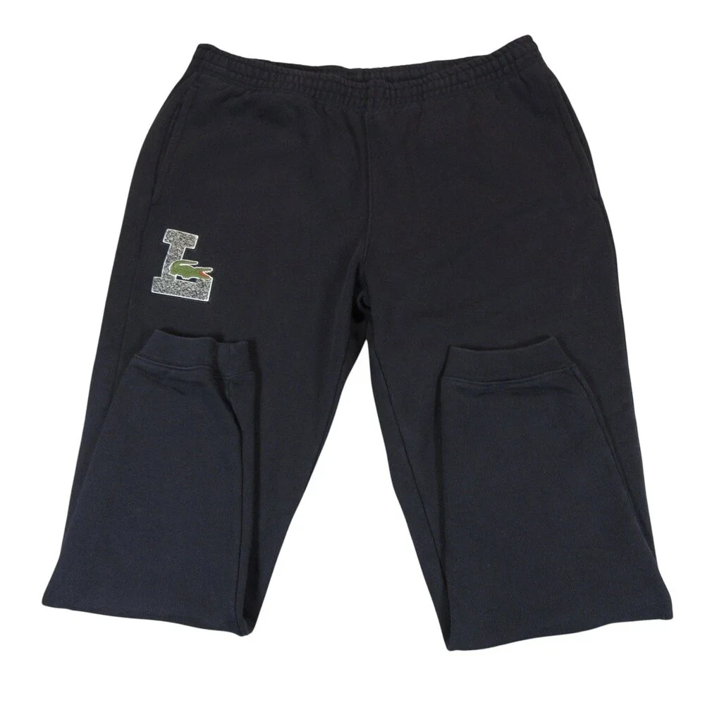 Lacoste Mens Jogger Pants‎ 2XL Navy Blue Big Croc Logo Drawstring Elastic Waist